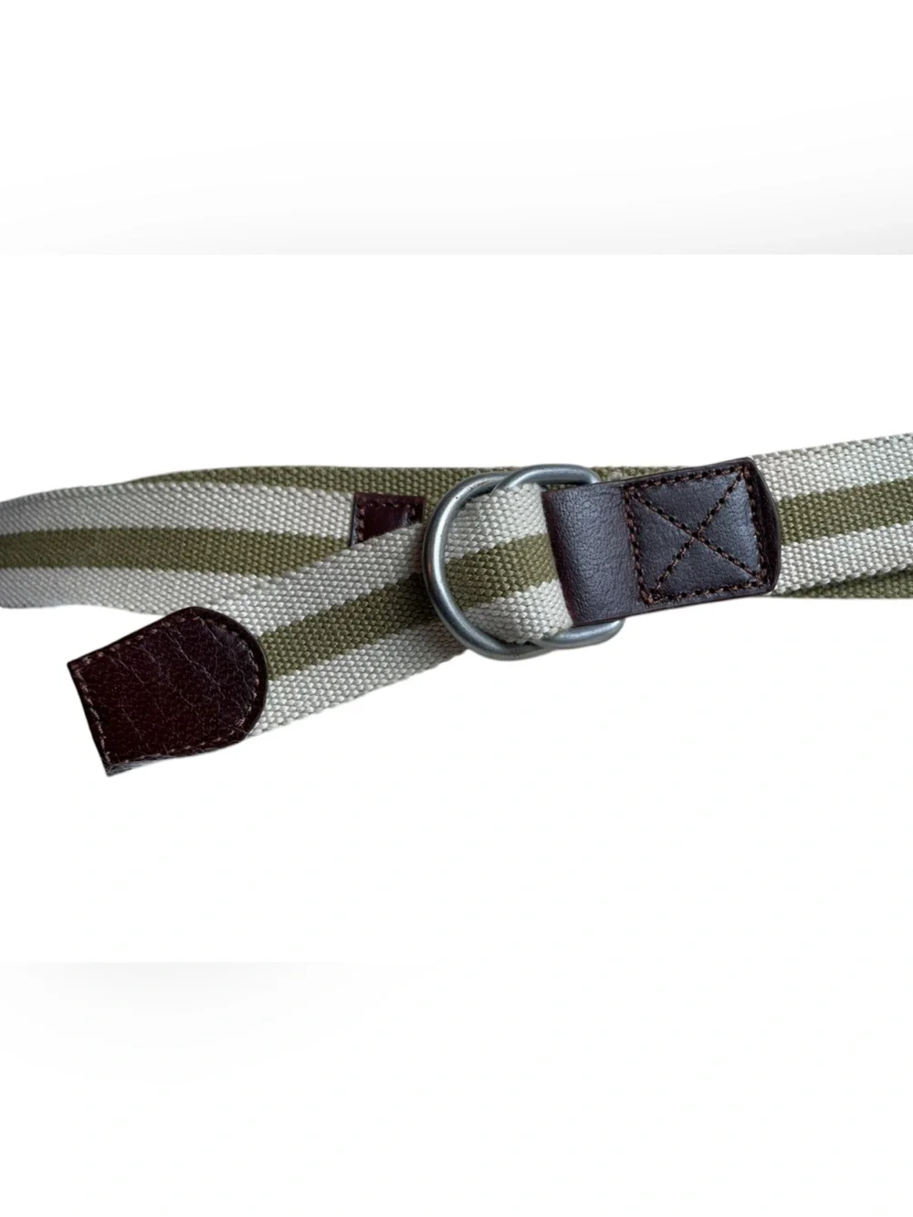 Leather Canvas D-Ring Belt Striped L XL (47